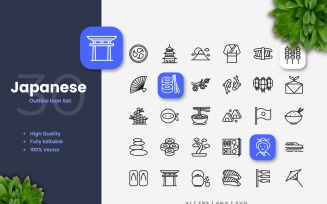 30 Japanese Outline Icon Set