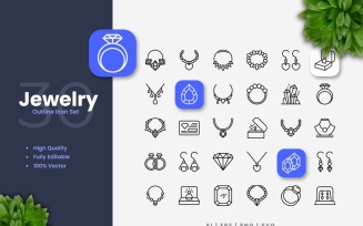 30 Jewelry Outline Icon Set