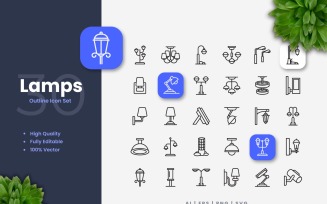 30 Lamps Outline Icon Set
