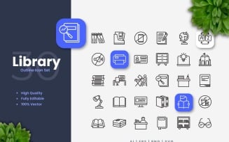 30 Library Outline Icon Set