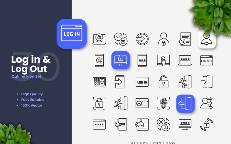 30 Login and Logout Outline Icon Set