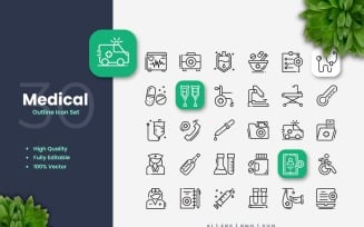 30 Medical Outline Icon Set