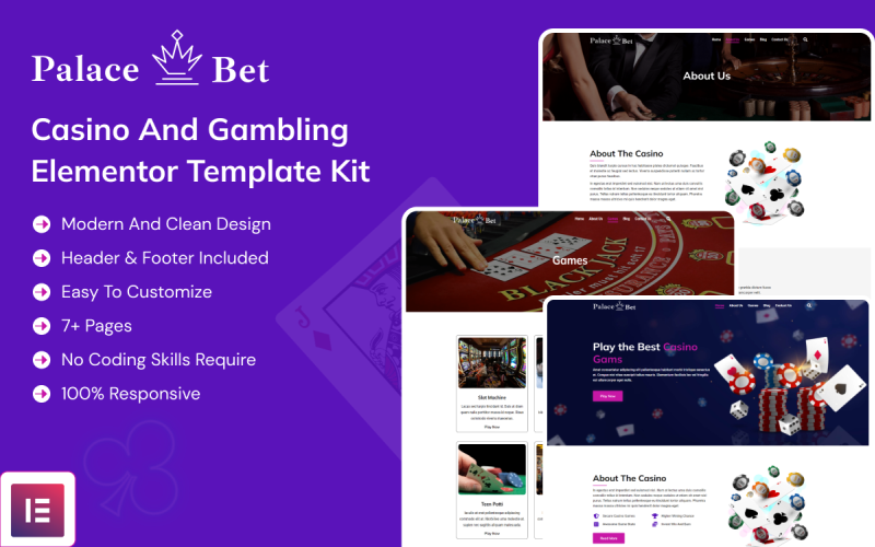 Palace Bet - Casino and Gambling Elementor Template kit Elementor Kit