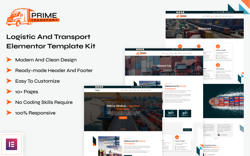 Prime Transport - Logistic And Transport Elementor Template Kit Elementor Kit