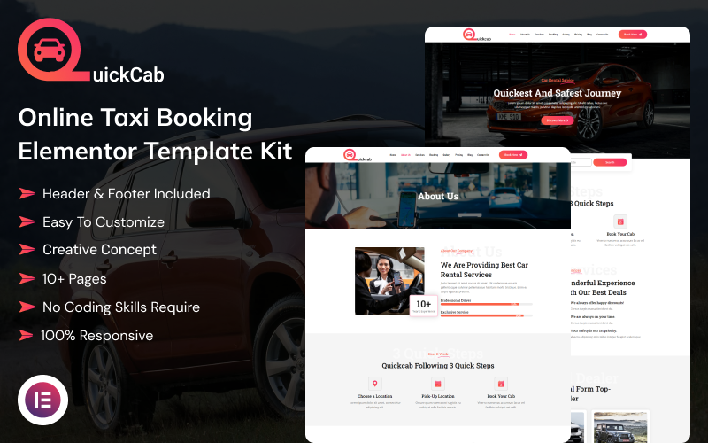 Quick Cab - Online Taxi Booking Elementor Template Kit Elementor Kit