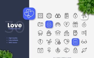 30 Set of Love Outline Icon Collection
