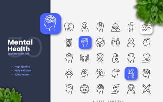 30 Mental Health Outline Icon Set