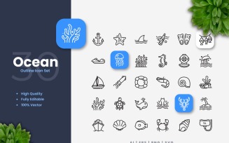 30 Ocean Outline Icon Set