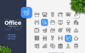 30 Office Outline Icon Set