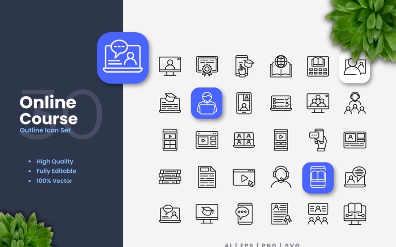 30 Online Course Outline Icon Set