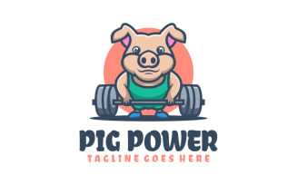 Pig Power Mascot Cartoon Logo