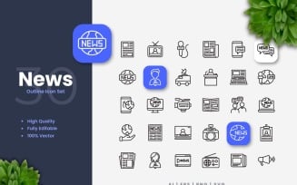 30 Set of News Outline Icon Collection