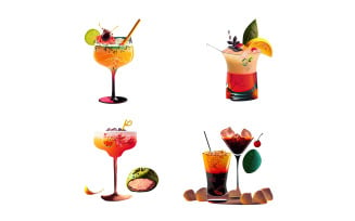 Alcoholic cocktails set. Alcoholic drinks collection. Vector illustration.