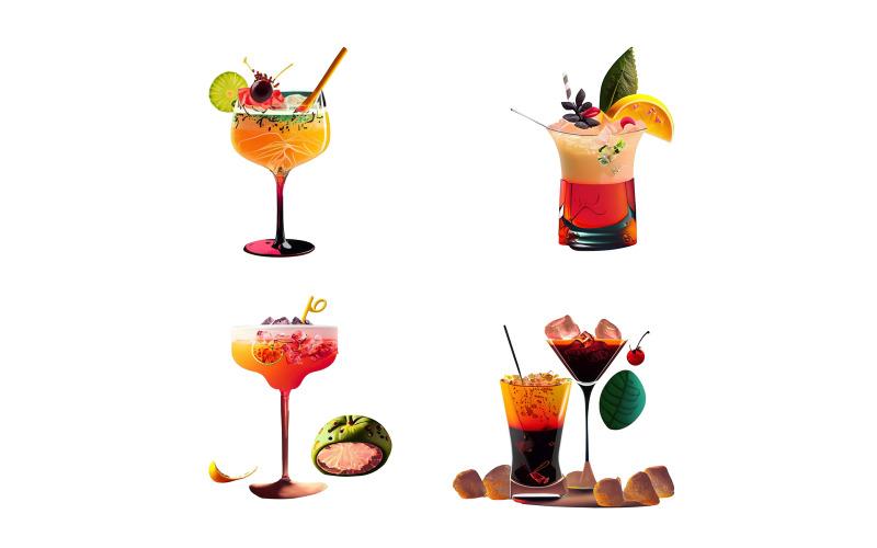 Alcoholic cocktails set. Alcoholic drinks collection. Vector illustration. Vector Graphic