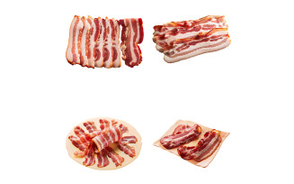 Bacon slices isolated on a white background. Set of different views. Vector