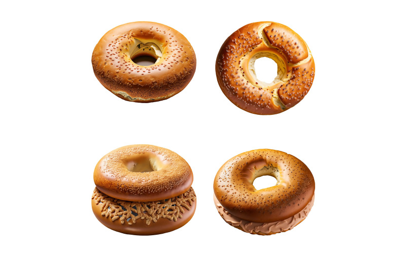 Bagels with sesame seeds isolated on white background. Vector Vector Graphic
