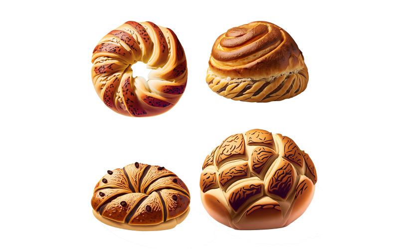 Bakery Bun products isolated on a white background. 3d rendering. Vector Graphic