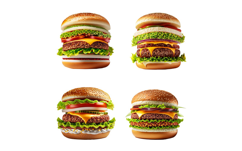 Big hamburger set isolated on white background. Realistic. Vector Graphic