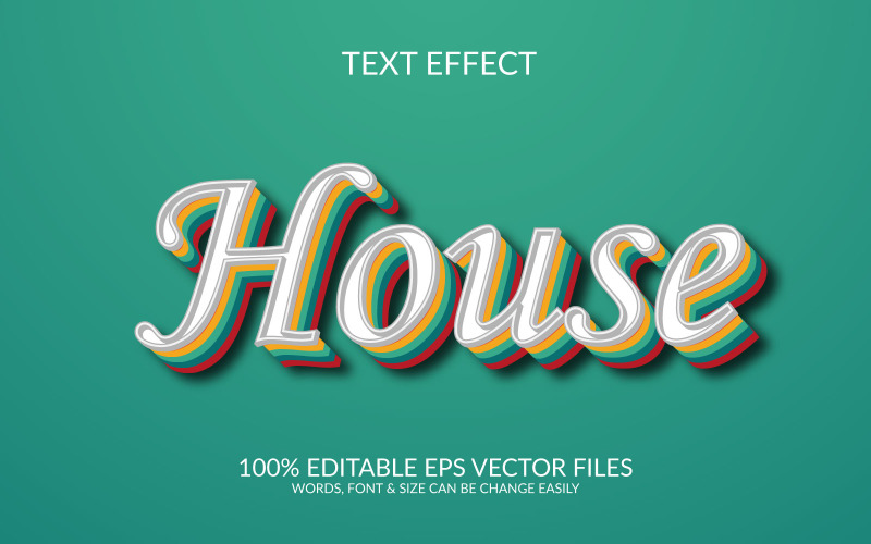 House 3D Editable Vector Eps Text Effect Template Illustration