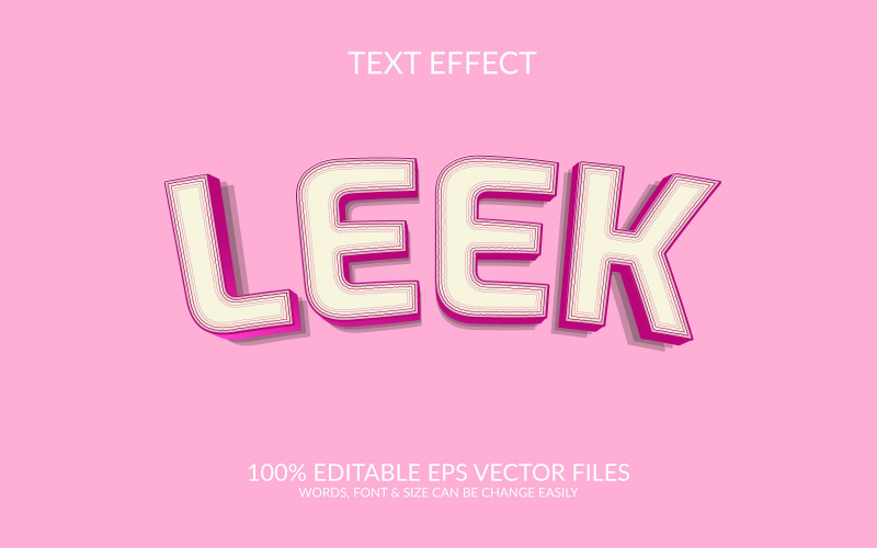 Leek 3D Editable Vector Eps Text Effect Template Illustration