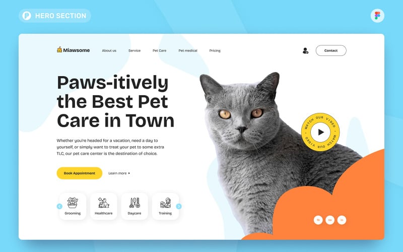 Miawsome - Pet Care Hero Section Figma Template UI Element