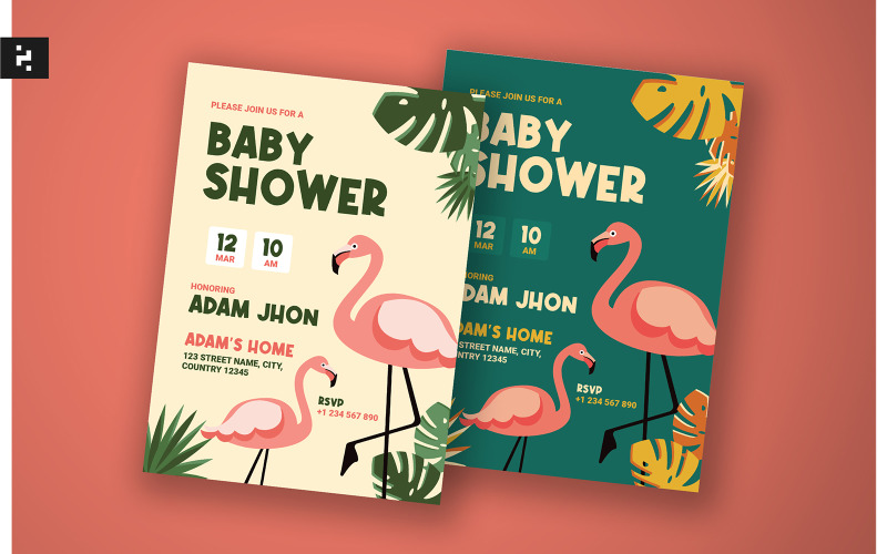 Tropical Flamingo Theme Baby Shower Invitation Corporate Identity
