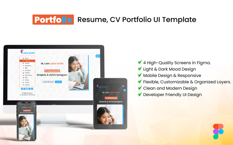 Portfolix - Resume CV Portfolio UI Template UI Element