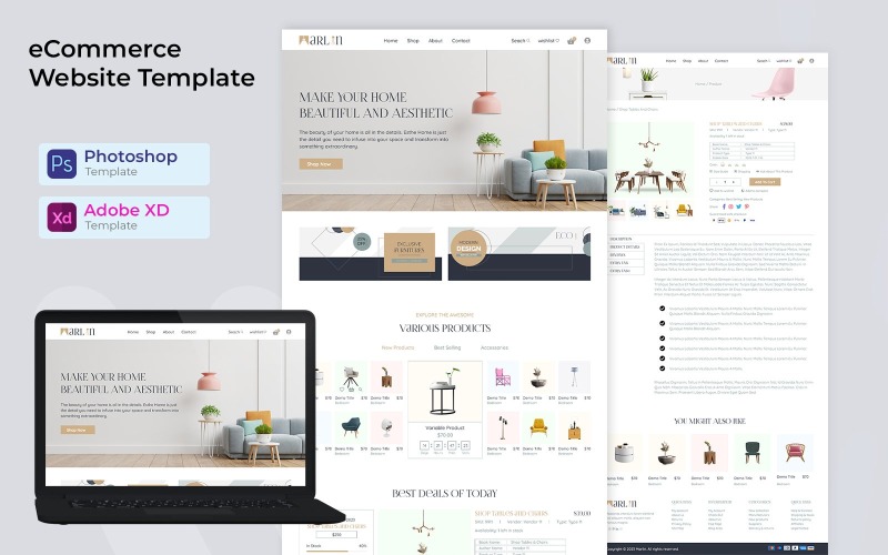 Shopify Ecommerce website PSD & XD template PSD Template