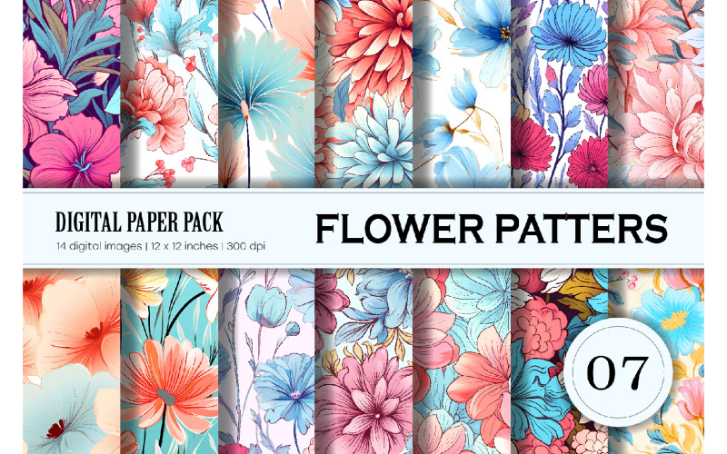 Floral Patterns 07. Digital Paper Set.