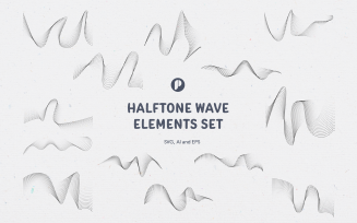 Halftone Wave Elements Set