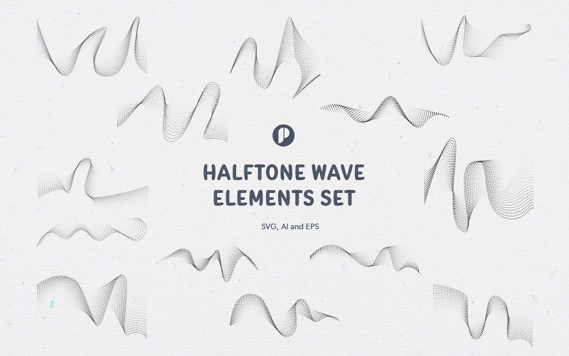 Halftone Wave Elements Set Illustration