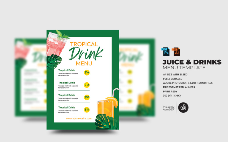Juice & Drinks Menu Flyer Template. Corporate Identity