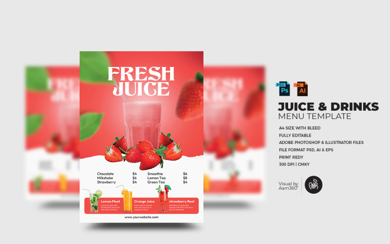 Juice and Drinks Menu Flyer Template., Corporate Identity
