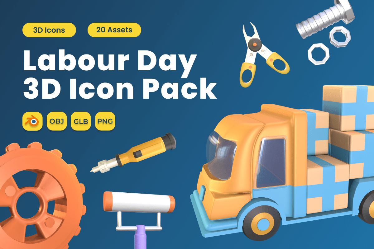 Labour Day 3D Icon Pack Vol 6