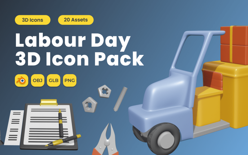 Labour Day 3D Icon Pack Vol 2 Model