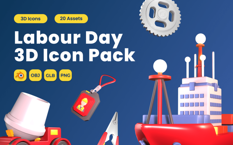 Labour Day 3D Icon Pack Vol 4 Model