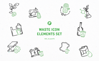 Black & Green Line Waste Icon Set