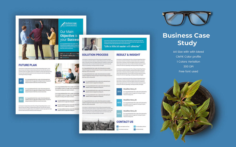 Business Case study template corporate modern business double side flyer and poster template Corporate Identity