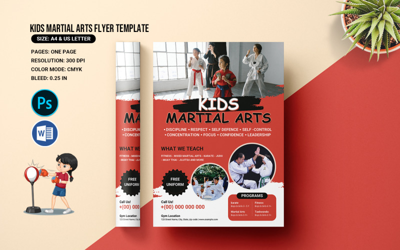 Kids Martial Arts Flyer Template. MS Word and Photoshop Corporate Identity