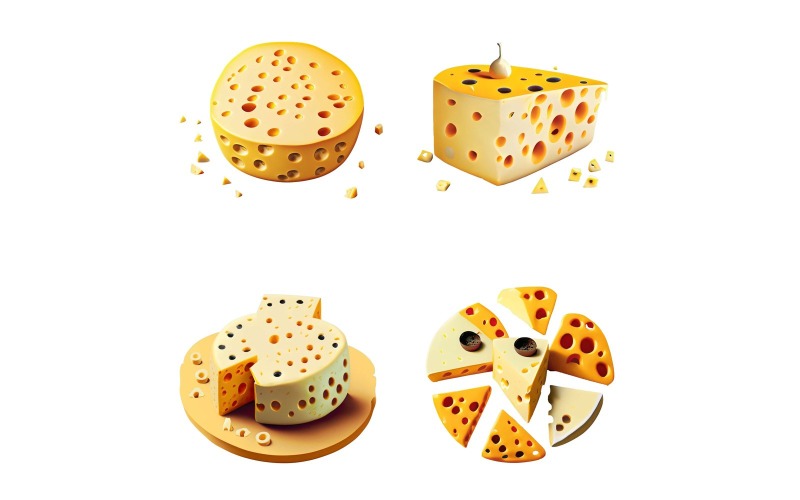 Cheese icons set. Cartoon set of cheese vector icons for web design. Vector Graphic