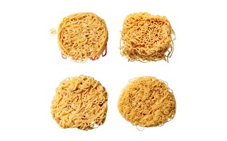 Close up of dry instant noodle on white background with clipping path.