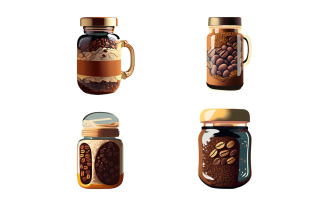 Coffee beans in a glass jar. Set of vector illustrations.