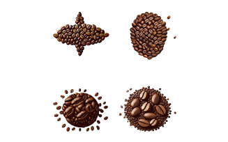 Coffee beans set isolated on white background.