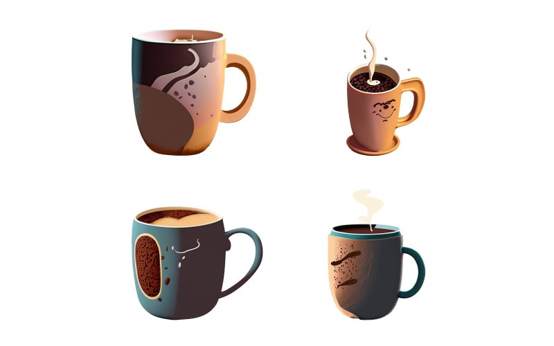 Coffee Cup, mug set. Vector illustration isolated on white background. Vector Graphic