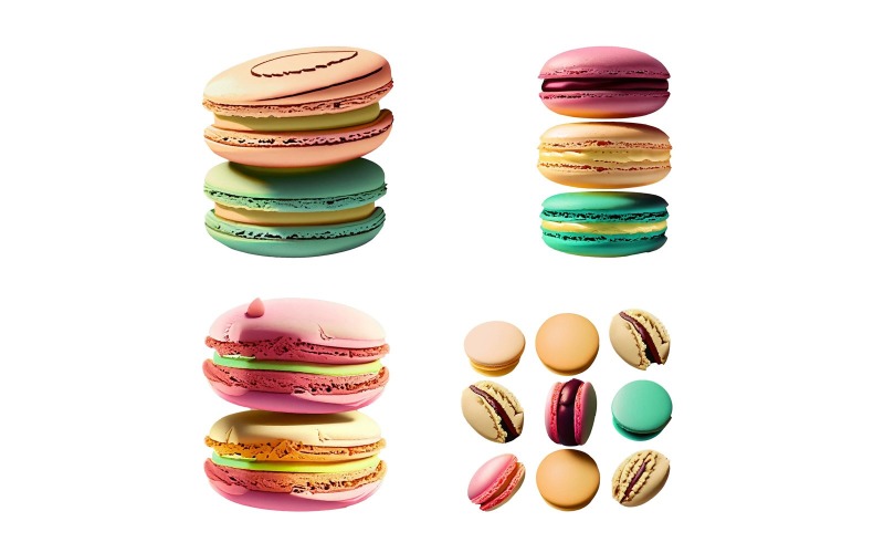 Colorful macaroons on a white background. 3d rendering. Vector Graphic