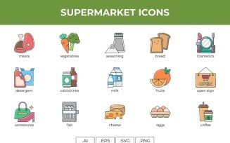 Supermarket Icon Set Template