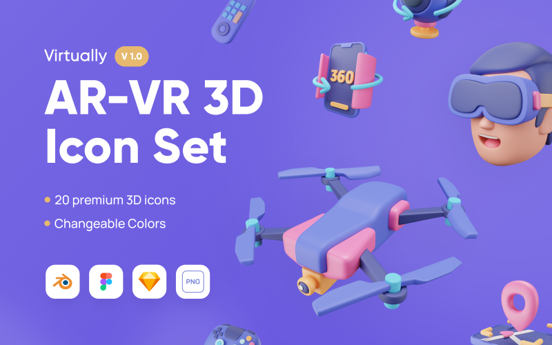 Virtually - AR-VR 3D Icon Set Model