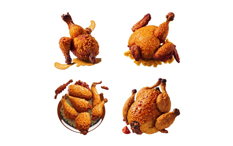 Fried chicken isolated on a white background. 3d render. Vector Graphic