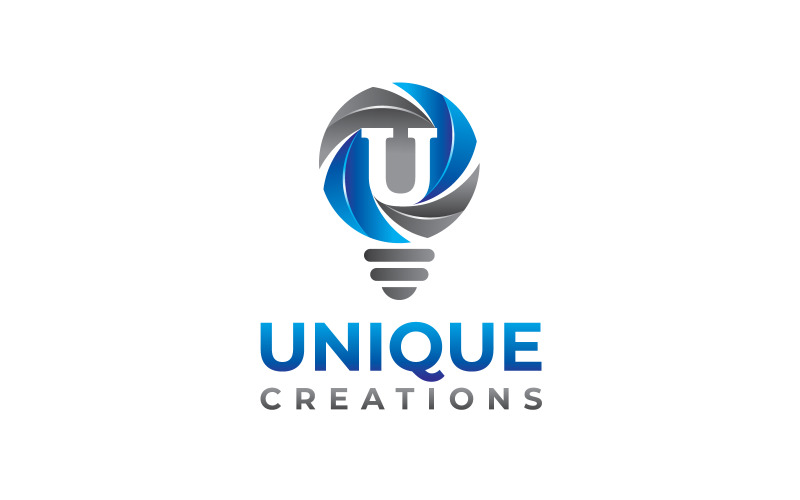 Unique Creations logo design with bulb 3d Logo Template