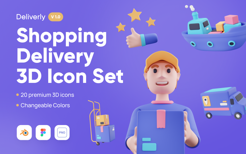Deliverly - Online Shopping Delivery 3D Icon Set Model